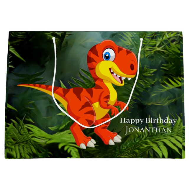 Grand Sac Cadeau Dinosaure Brown T Rex Jurassique (Devant)