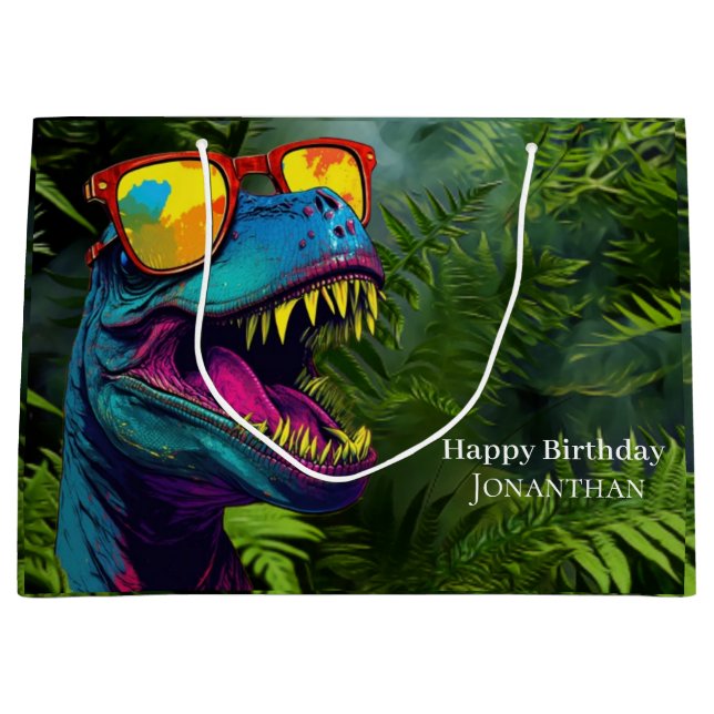 Grand Sac Cadeau Dinosaure Cool jungle violet (Devant)