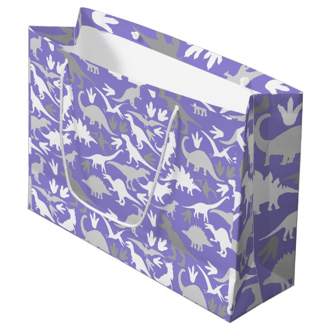 Grand Sac Cadeau Dinosaures motif 01A LPurple BG (Devant Angle)