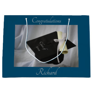 Grand Sac Cadeau Diplôme Bleu Casquette & Diplôme Personnalisé