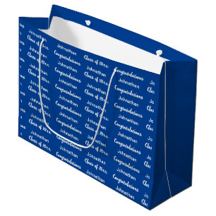 Grand Sac Cadeau Diplômé Bleu et Blanc Félicitations Diplômé