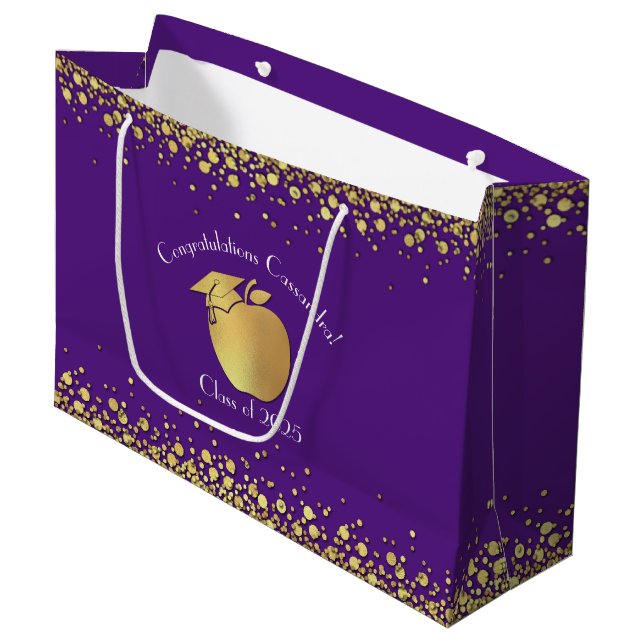 Grand Sac Cadeau Diplôme d'enseignement Purple Gold (Devant Angle)