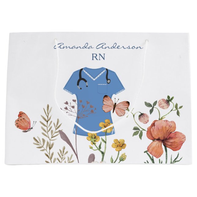 Grand Sac Cadeau Diplôme d'infirmière florale (Devant)