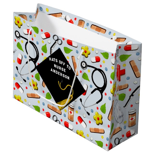 Grand Sac Cadeau Diplôme d'infirmière personnalisée (Devant Angle)