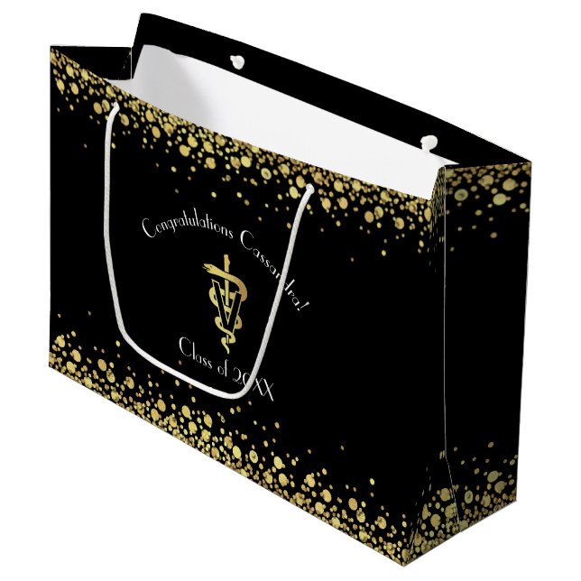 Grand Sac Cadeau Diplômé d'or Vétérinaire (Devant Angle)