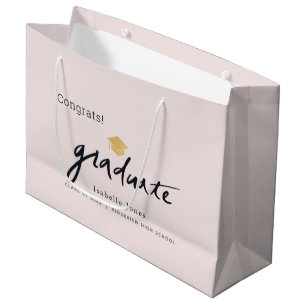 Grand Sac Cadeau Diplômé écriture manuscrite de script Cap rose