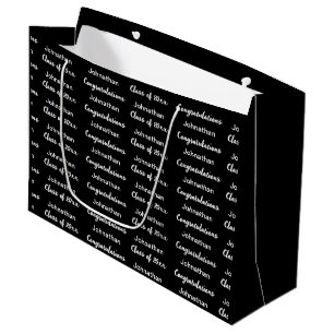 Grand Sac Cadeau Diplôme Noir Blanc Félicitations Nom du diplômé