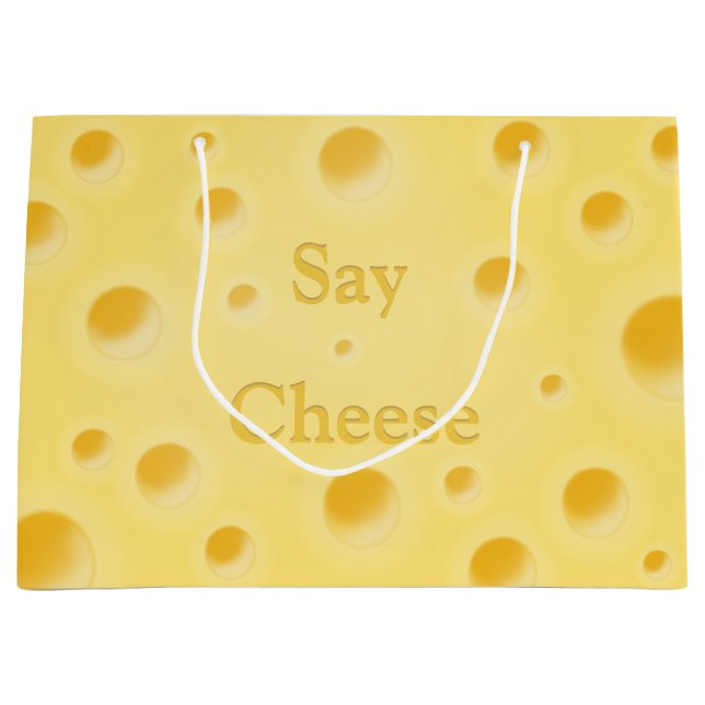 Grand Sac Cadeau "Dis Fromage" Belle Fromage Jaune Holey Cutomizabl (Devant)