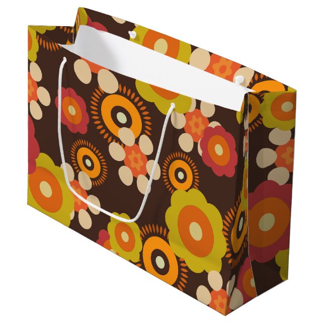 Grand Sac Cadeau Disco 70s 60s Retro Flowers Pop Culture (Devant Angle)