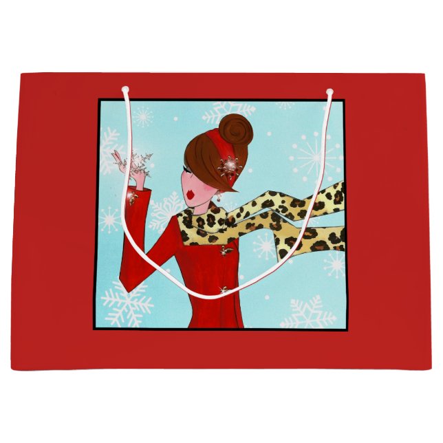 Grand Sac Cadeau Diva et étincelles de neige (Devant)