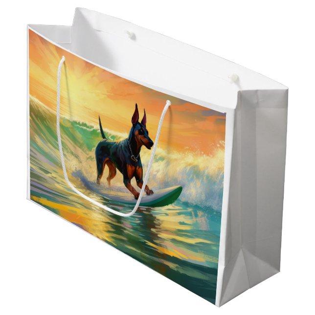 Grand Sac Cadeau Doberman Beach Surf Peinture (Devant Angle)