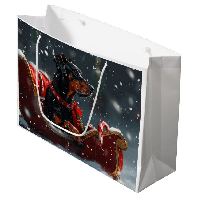 Grand Sac Cadeau Doberman Chien Fête de Noël (Devant Angle)