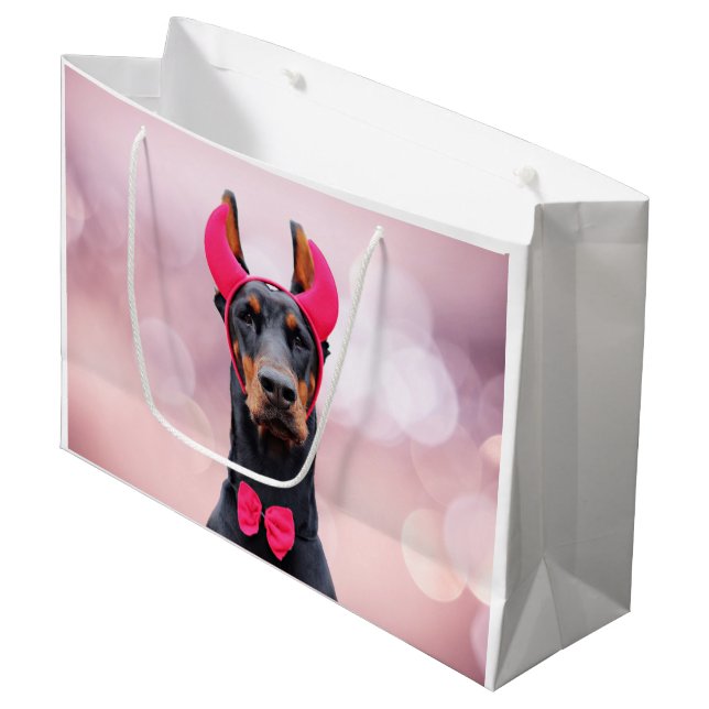 Grand Sac Cadeau Doberman en costume diabolique (Devant Angle)