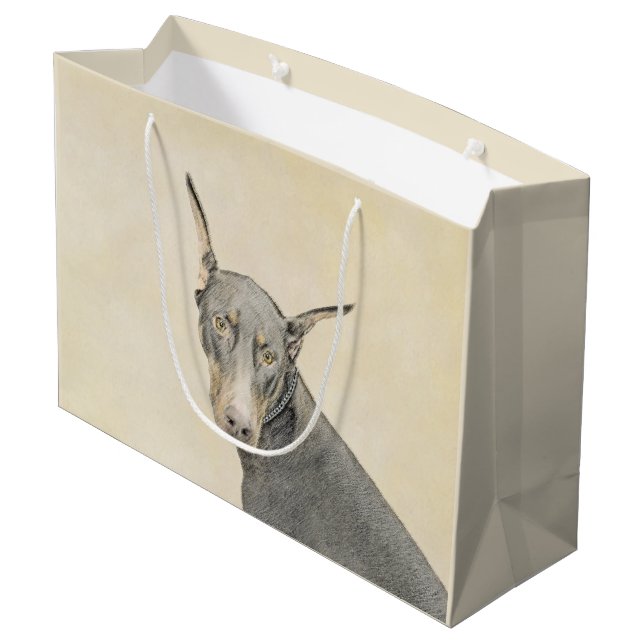 Grand Sac Cadeau Doberman Pinscher Peinture - Art Chien original (Dos Angle)