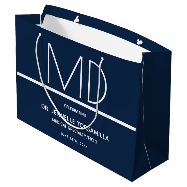 Grand Sac Cadeau Docteur MD Blue Graduation Party (Dos Angle)