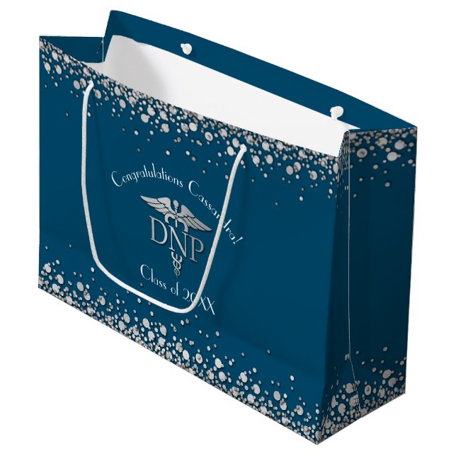 Grand Sac Cadeau Doctor of Nursing Practice Graduation Blue Silver (Devant Angle)