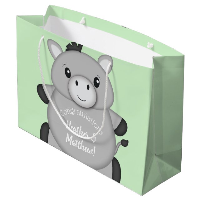 Grand Sac Cadeau Donkey Baby shower Green (Dos Angle)