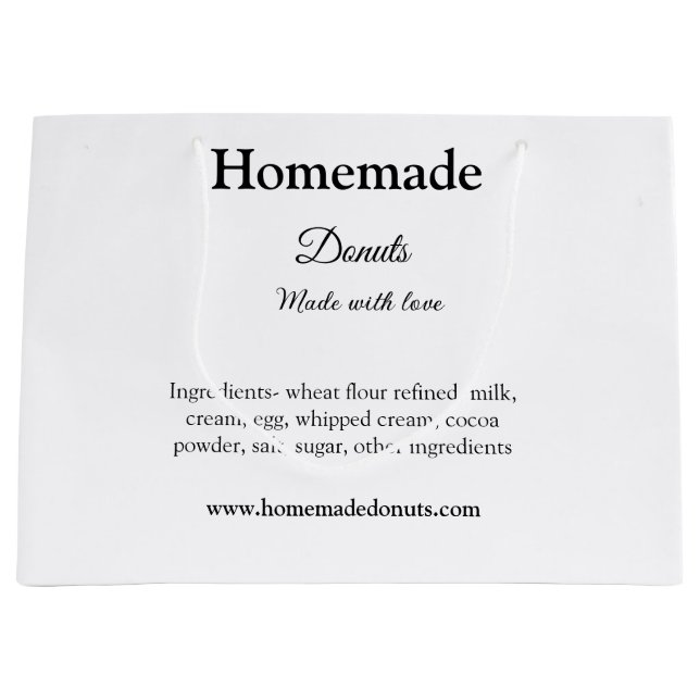 Grand Sac Cadeau Donuts faits maison avec amour ajouter texte site  (Devant)