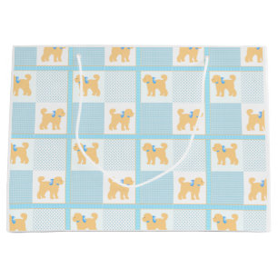 Grand Sac Cadeau Doodle Chien Bleu Jaune mignon Amusant