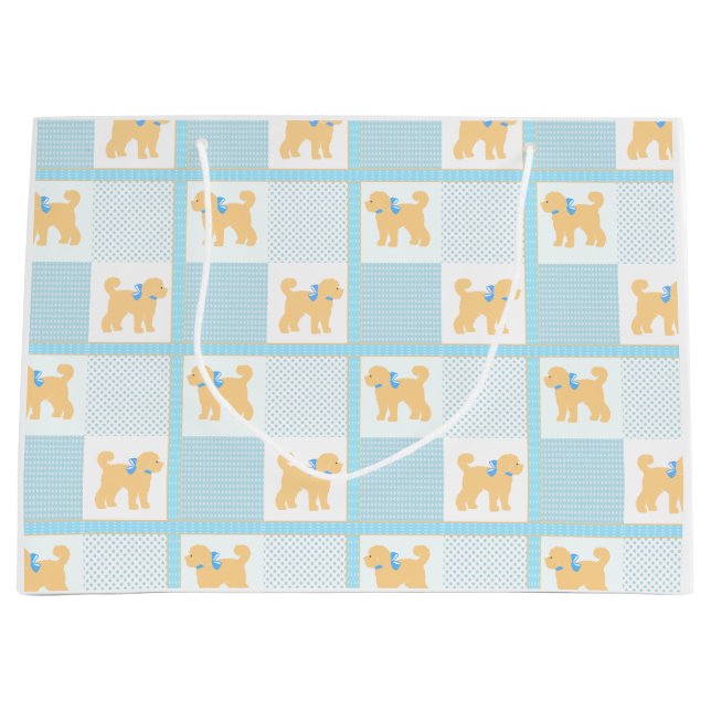 Grand Sac Cadeau Doodle Chien Bleu Jaune mignon Amusant (Devant)