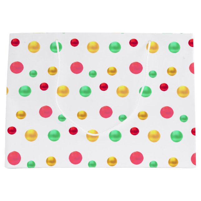 Grand Sac Cadeau Doré, Vert Rouge, Points noirs (Devant)