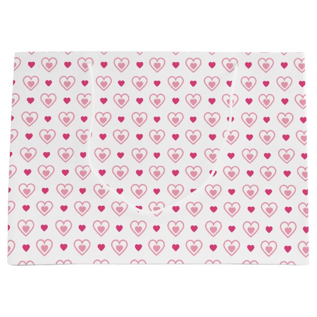 Grand Sac Cadeau Double Coeur rose et blanc (Devant)