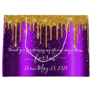 Grand Sac Cadeau Douce à goutte d'or16e mariée violette foncée v