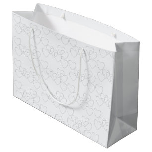Grand Sac Cadeau Douce Mariage Charms en Cœur d'Argent sur Fond Bla