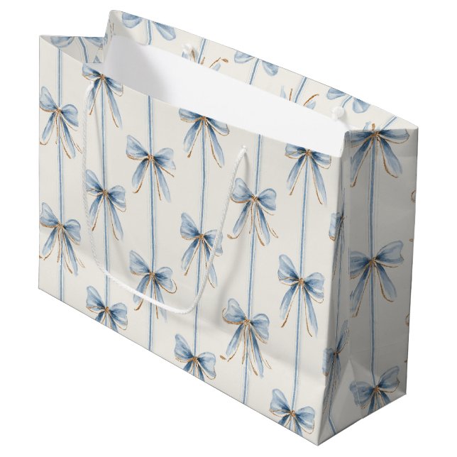 Grand Sac Cadeau Douce Mariée Rubans Bleus (Devant Angle)