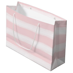 Grand Sac Cadeau Douces Rayures Aquarelle Rose Pâle et Blanc Baby S