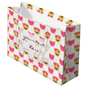Grand Sac Cadeau Douceur douce dans l'amour Emoji, motif des coeurs
