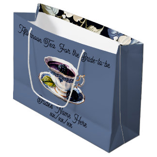 Grand Sac Cadeau Douche de Mariée Élégance Royale Mûre et Fleurs
