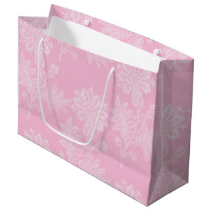 Grand Sac Cadeau Douche de Mariée en Dentelle Florale Rose