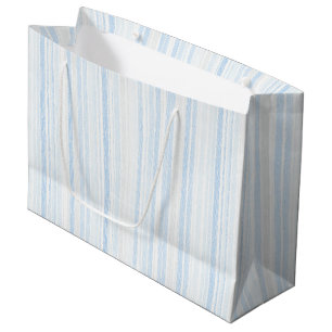 Grand Sac Cadeau Douche de Mariée Rayures Bleu Clair Blanc