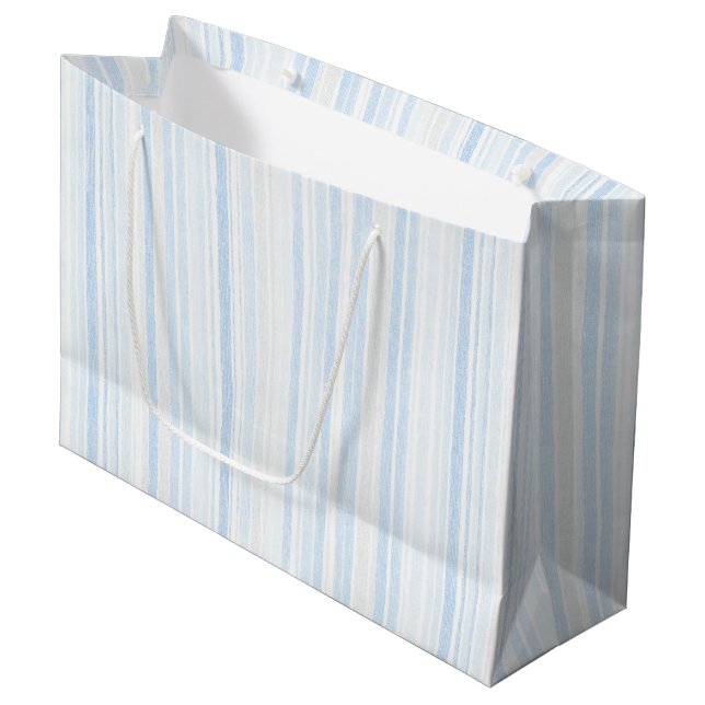 Grand Sac Cadeau Douche de Mariée Rayures Bleu Clair Blanc (Devant Angle)