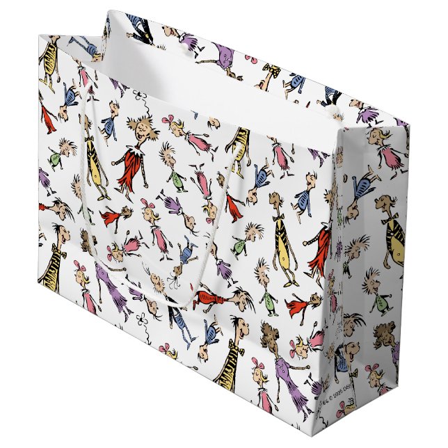 Grand Sac Cadeau Dr. Seuss Whoville Characters Festive Pattern (Devant Angle)