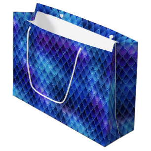 Grand Sac Cadeau Dragon Fantastique Iridescent Écailles Bleues Viol