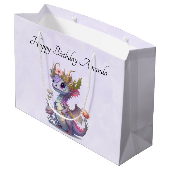 Grand Sac Cadeau Dragon pourpre avec élégante couronne Anniversaire (Dos Angle)