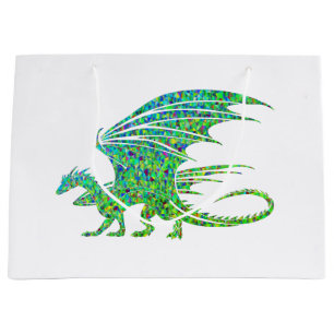 Grand Sac Cadeau Dragon vert de mosaïque Extraordinaire