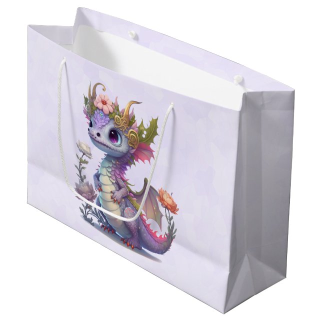 Grand Sac Cadeau Dragon violet à couronne élégante (Devant Angle)