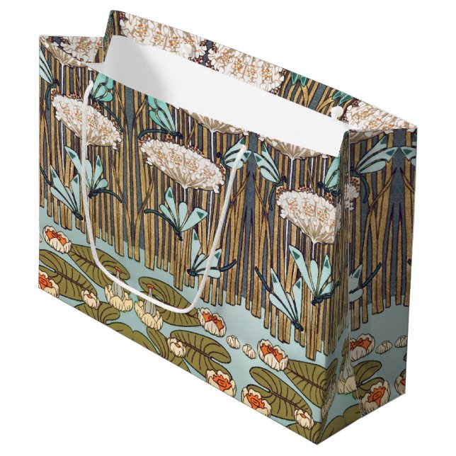 Grand Sac Cadeau Dragonflies Water Lilies Marais Art Nouveau (Devant Angle)