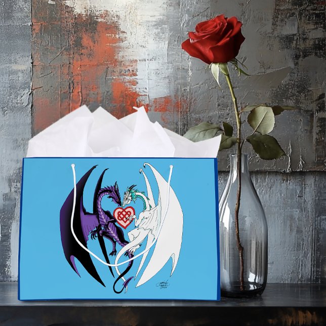 Grand Sac Cadeau Dragons Love Heart Blue (Créateur téléchargé)
