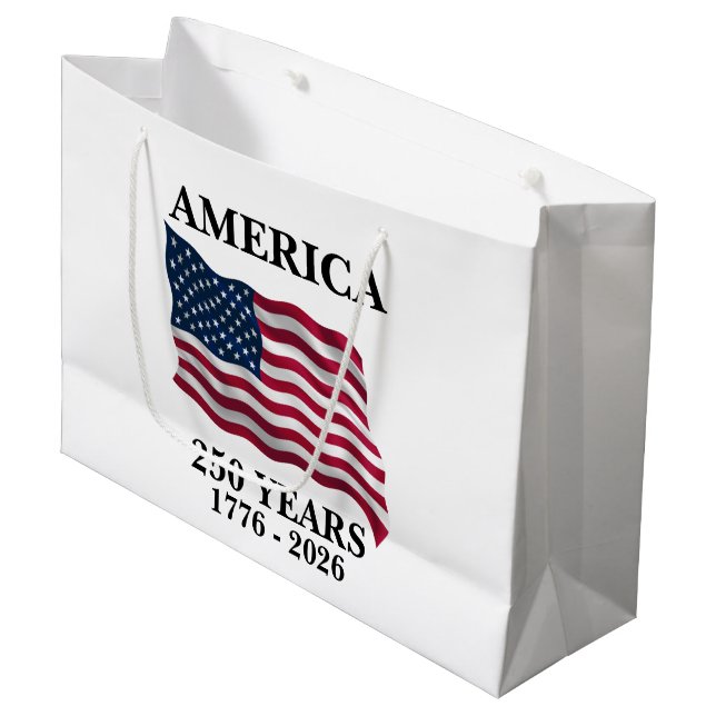 Grand Sac Cadeau Drapeau 250 ans d'Amérique (Devant Angle)