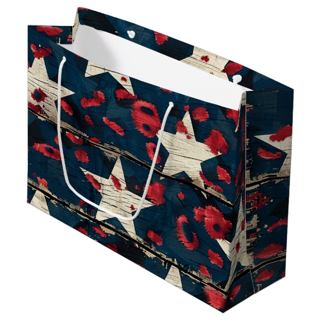 Grand Sac Cadeau Drapeau américain rustique imprimé léopard (5) (Devant Angle)