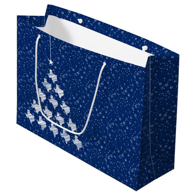 Grand Sac Cadeau Drapeau Bleu Scribblé Texas Arbre de Noël (Devant Angle)
