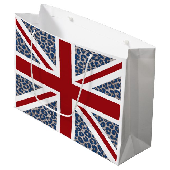 Grand Sac Cadeau Drapeau britannique d'Union Jack avec la copie (Devant Angle)