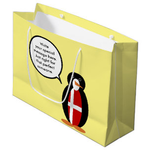 Grand Sac Cadeau Drapeau danois parlant Mme Pingouin Personnalisé