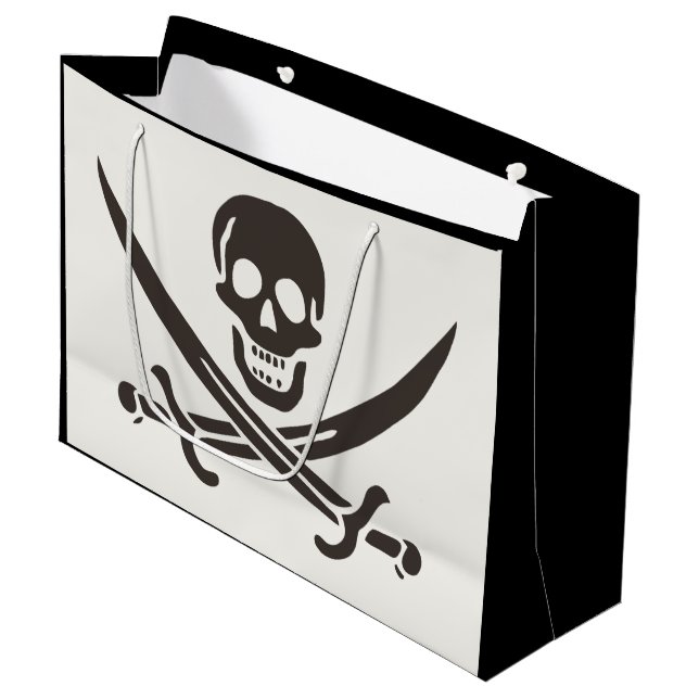 Grand Sac Cadeau Drapeau de crâne obsidien Drapeau de pirate Calico (Devant Angle)