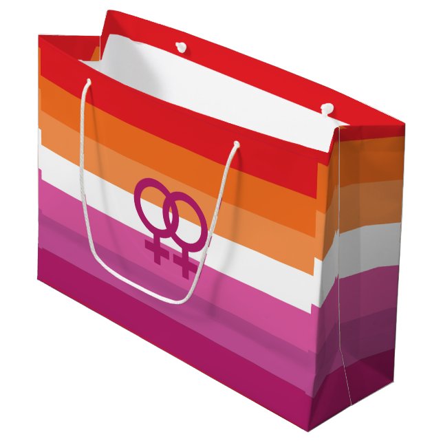 Grand Sac Cadeau Drapeau de fierté lesbienne WLW (Devant Angle)