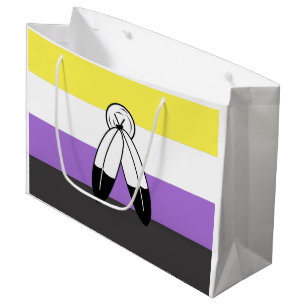 Grand Sac Cadeau Drapeau de fierté non binaire à double esprit